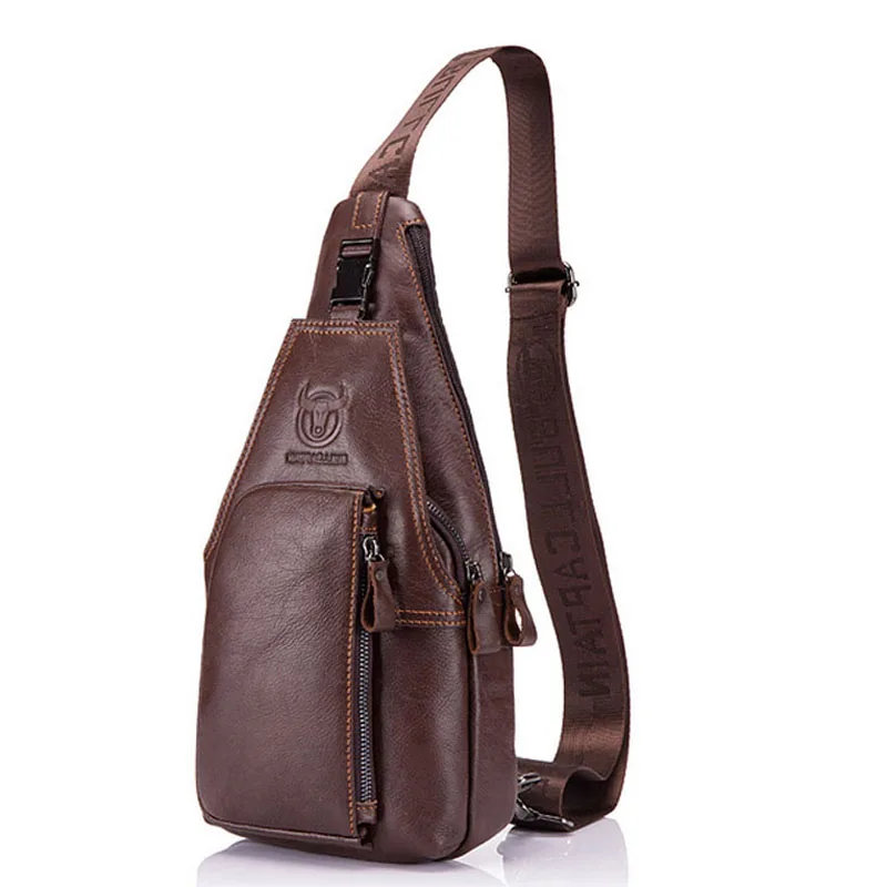 Мужская повседневная сумка через плечо BULL CAPTAIN нагрудная из натуральной кожи