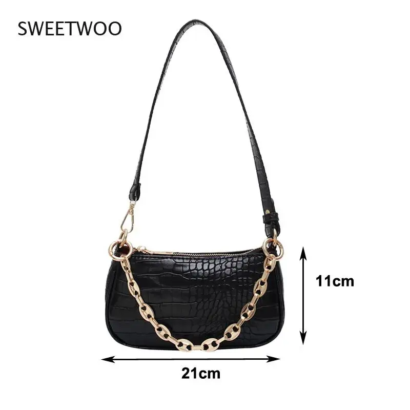 

Fashion Crocodile Pattern Baguette Bags Mini Pu Leather Shoulder Bags for Women Chain Designer Luxury Handbag Female Travel
