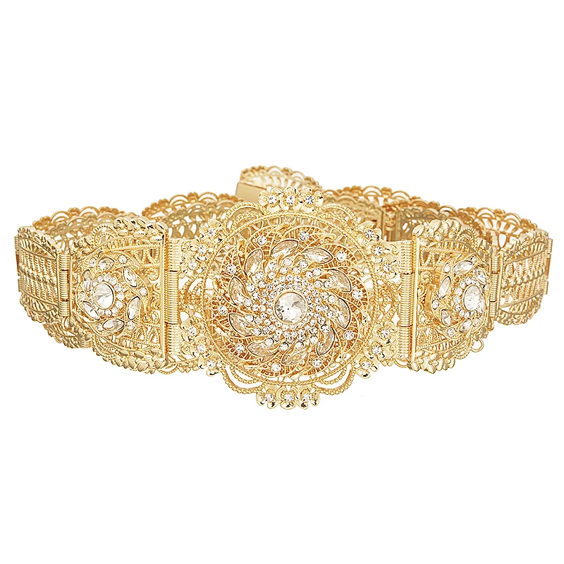 RLOPYA New Chain Belts for Women Luxury Desginer Belts with Rhinestone Morocco Wide Waist Belts for Women  Fashion Gold Belt