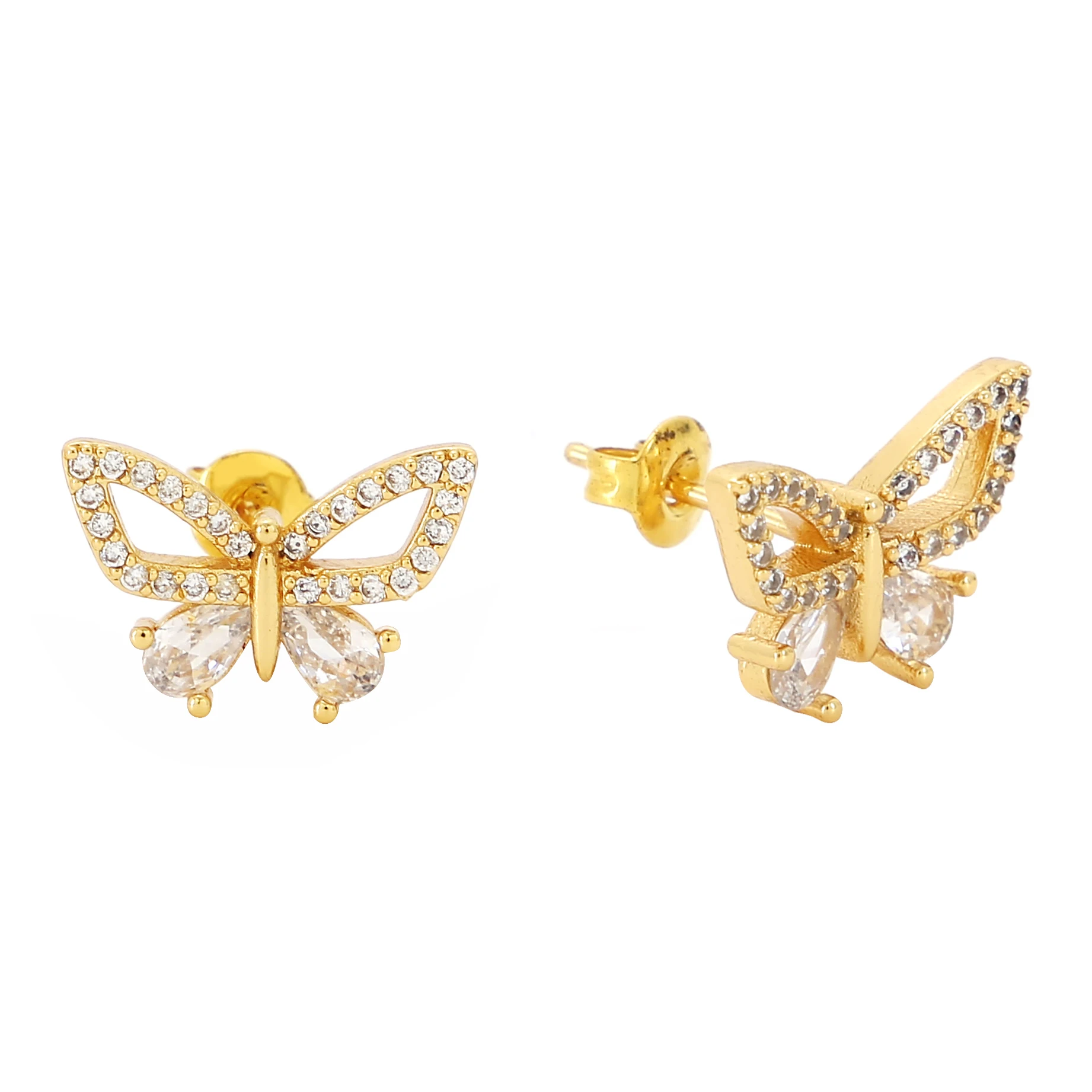 Женские золотые серьги гвоздики в форме бабочки клевера медные циркониевые