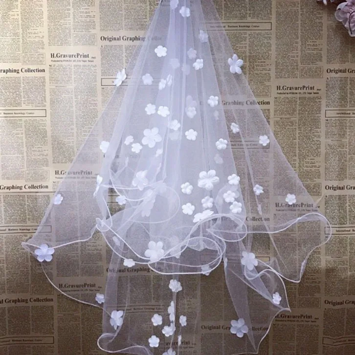 

White Flower Wedding Accessories Bridal Veil Long Tulle Wedding Party Veil Cap Lace Veils For Church Bride Accessories Face Veil