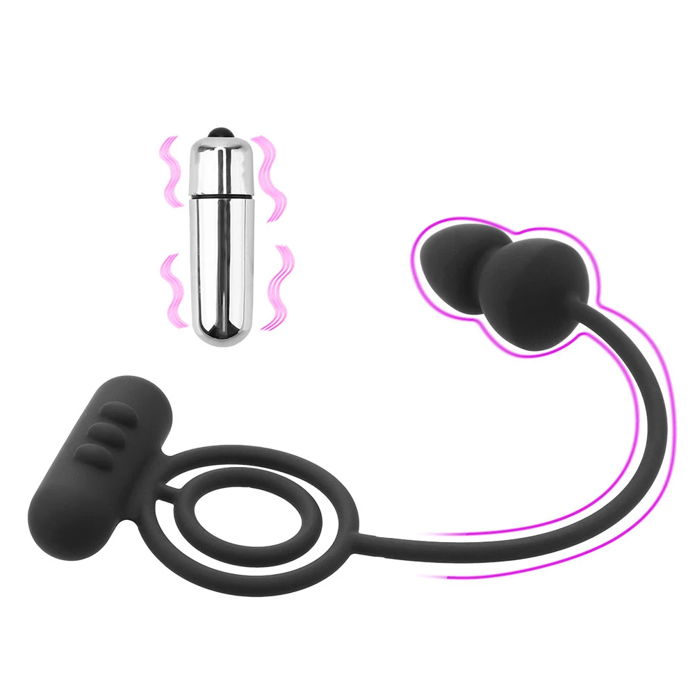 Силиконовое двойное кольцо на член, мужской массажер простаты, Анальная пробка, задержка эякуляции