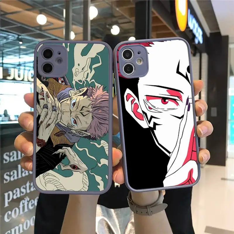 

Cool Japan Anime Jujutsu Kaisen Phone Case For iPhone 12 11 Mini Pro XR XS Max 7 8 Plus X Matte transparent Gray Back Cover