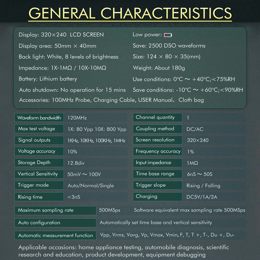 

Analog Bandwidth Support Waveform Storage Digital Oscilloscope with Backlight Waveform Storage LCD Screen with Backlight