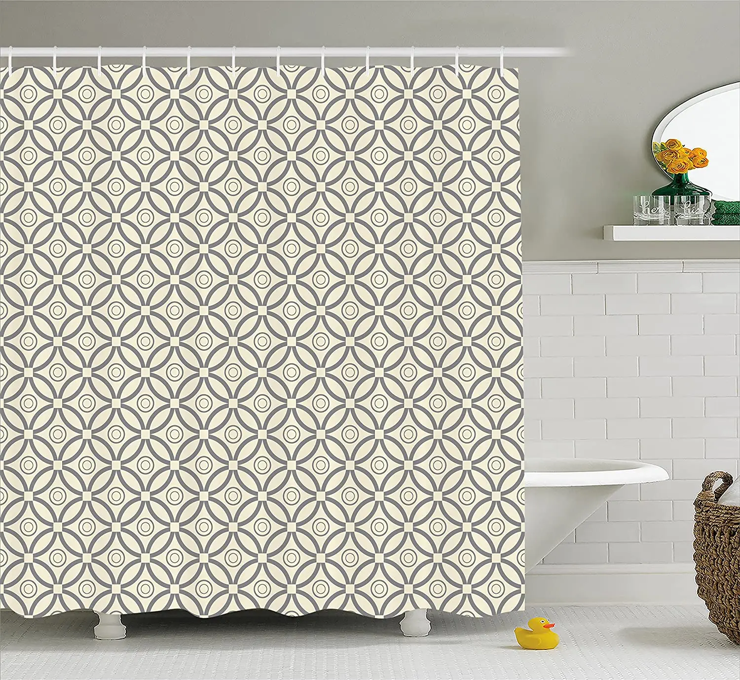 

Двухцветная душевая занавеска с геометрическим рисунком, винтажная Водонепроницаемая Штора для ванной из полиэстера с перекрывающимися к...