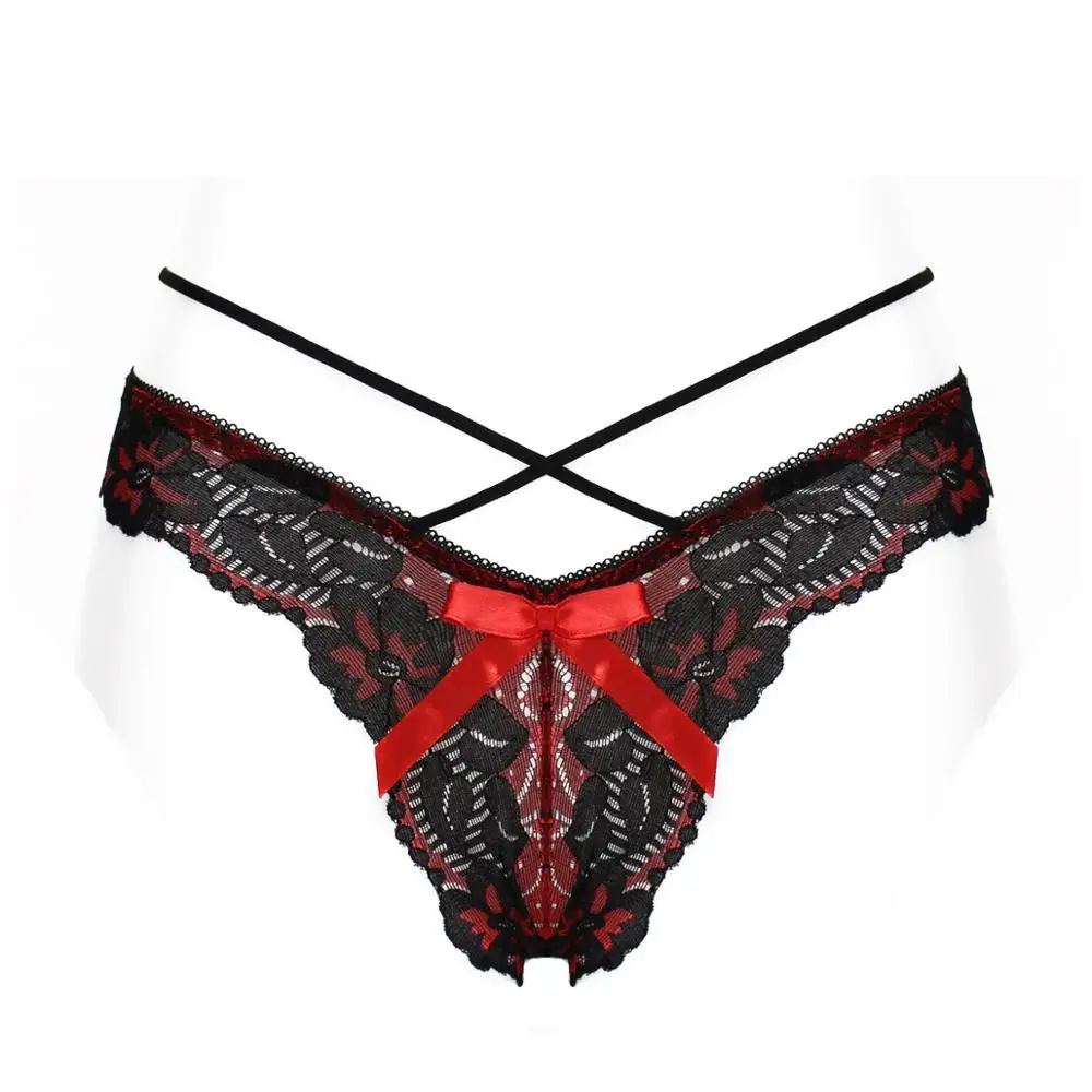 Женские стринги с открытой промежностью кружевные банты сексуальное нижнее