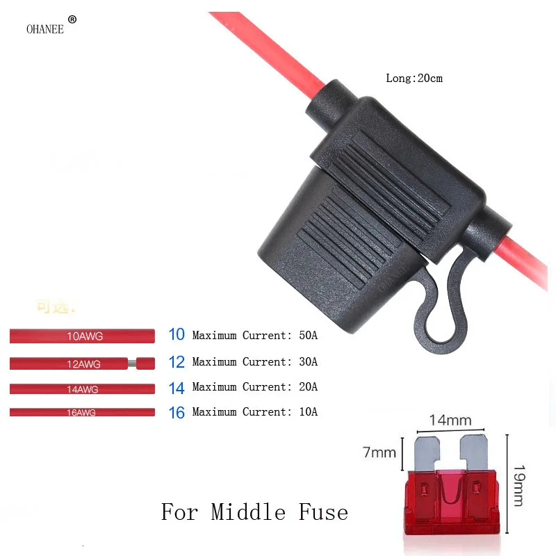 5pcs In Line Car Middle Blade Fuse Holder Splash-proof for 12V 50A 30A 20A 10A Fuses Automotive Fuse Holder