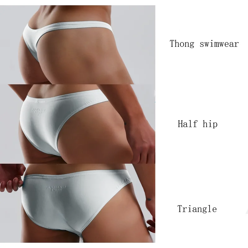 Брифы мужские с заниженной талией однотонные белые пикантные купальные