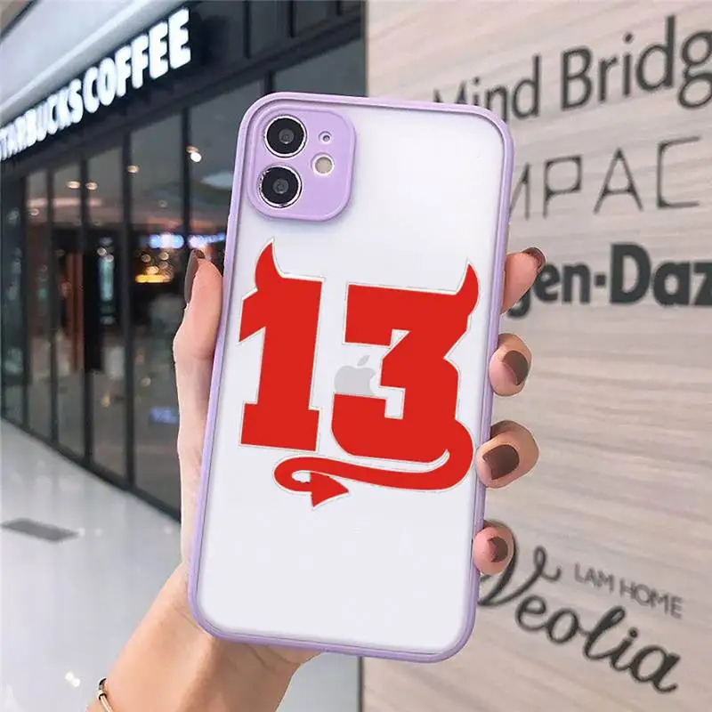 

Lucky Number 13 Phone Case For iPhone 12 11 Mini Pro XR XS Max 7 8 Plus X Matte transparent Purple Back Cover