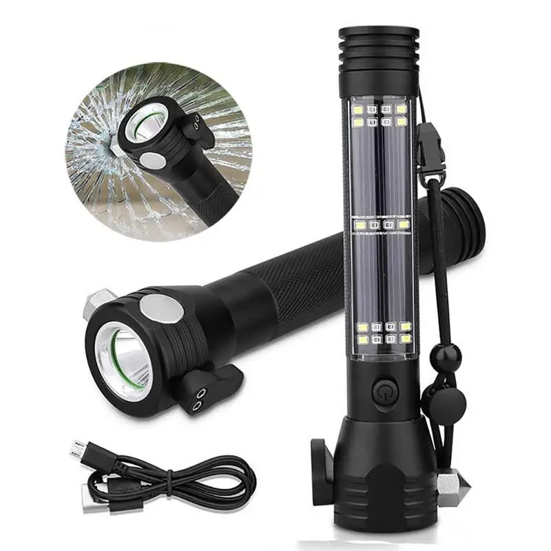 

Outdoor Flashlight Solar Power Multi-Purpose Flashlight Emergency Survival Glass Breaker Camping Car Home Torch