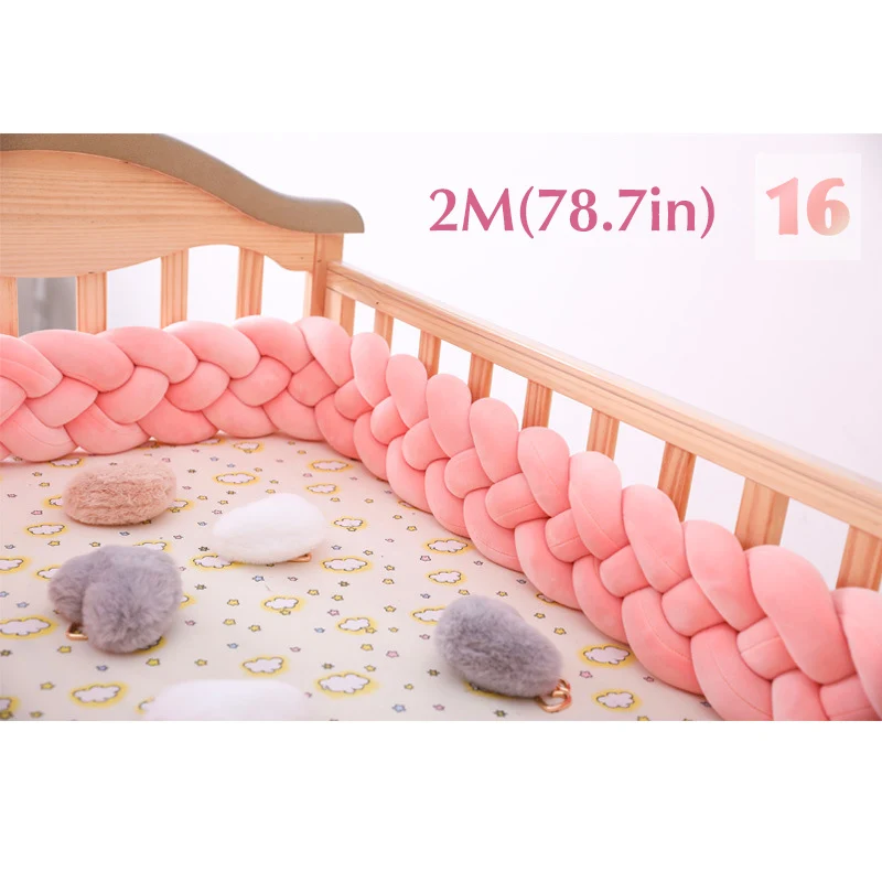 16 2m Baby Shining 4 Strands Newborn Crib Bumper 2M/3M Infant Bed Protector Room Decor 17CM(6.7in) Height Pure Weaving Plush Knot - Цвет: 16 2m