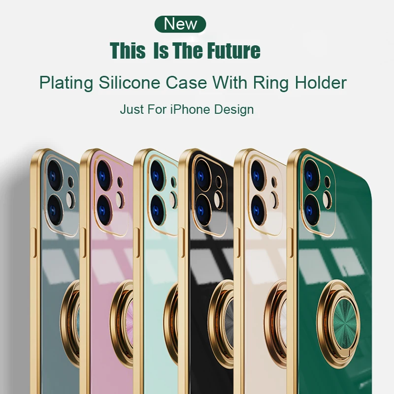 

Luxury Plating Soft Case For iPhone 12 11 Pro Max XR XS X R 7 8 Plus iPhone12 iPhone11 12Pro Phone Covers With Ring Holder Stand