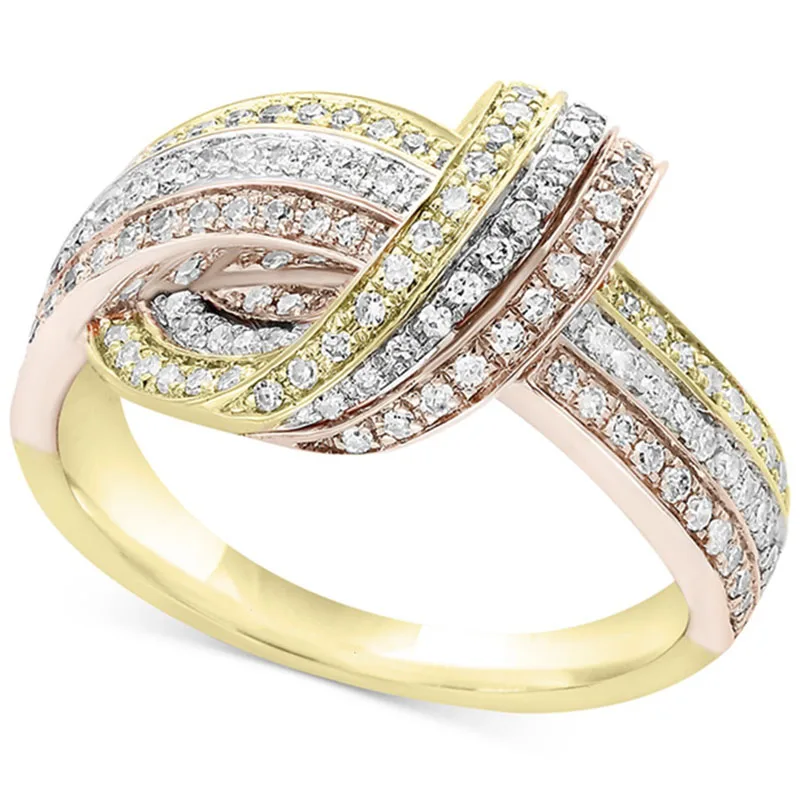 

Trendy Luxury Business Women's Ring Creative Three-color Knot Inlaid Ring Elegant Party Engagement Wedding Female Accessories