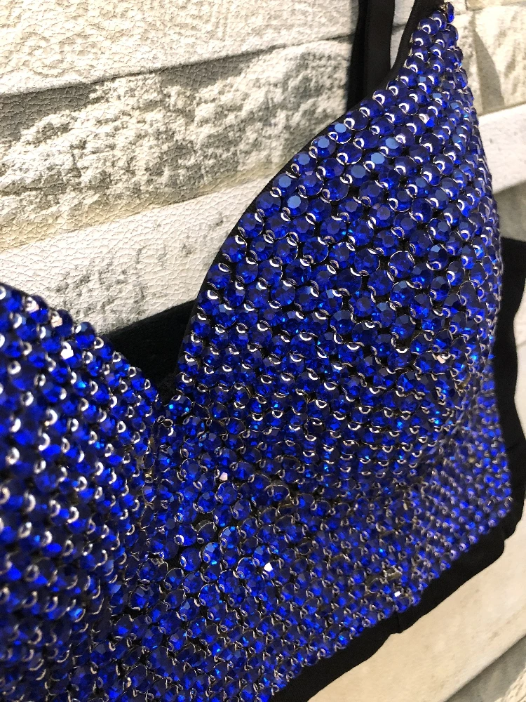 

Sexy Lady Night Club Wear Shiny Blue Beading Corselet Tops 2019 Pure Handmade Bling Pearls Embroidery Corset Bra Vest Tops