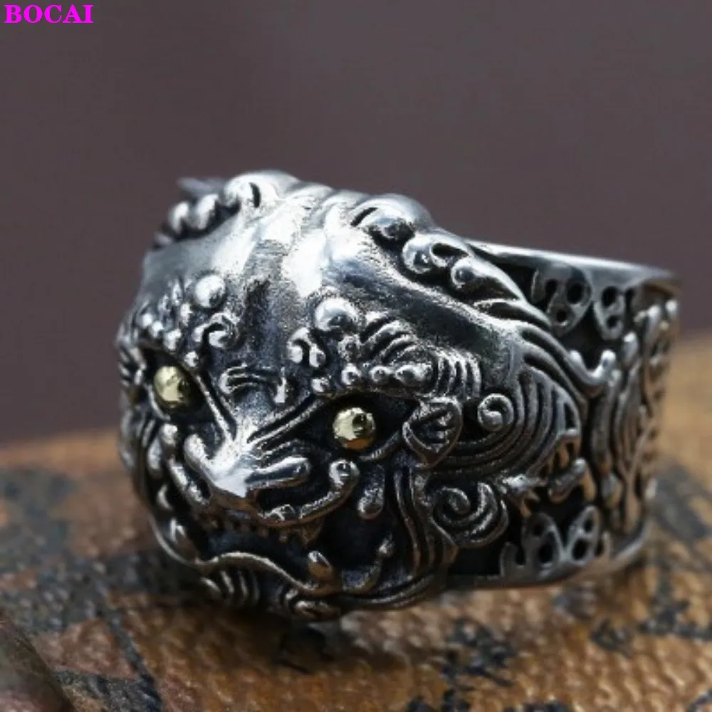 

BOCAI s925 sterling silver rings for men Thai silver craft wild animal personality male ring 2020 new fashion opening rings