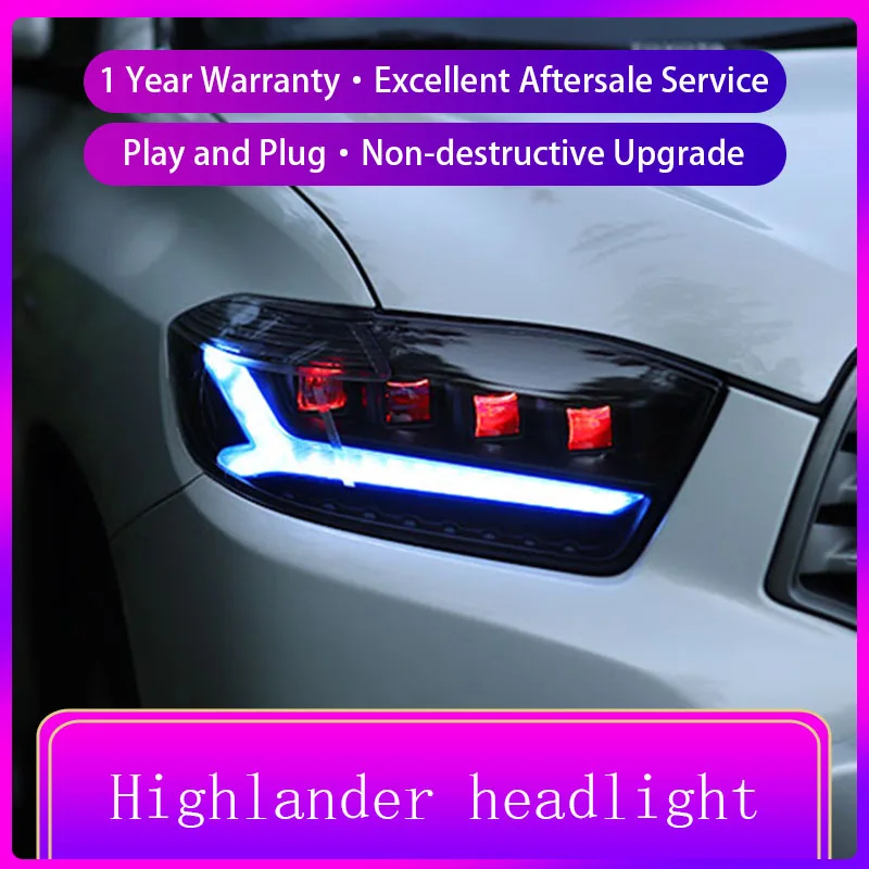 

2008-11 полностью светодиодная фара в сборе, передние лампы с указателями поворота, подходят для toyota highlander с DRL