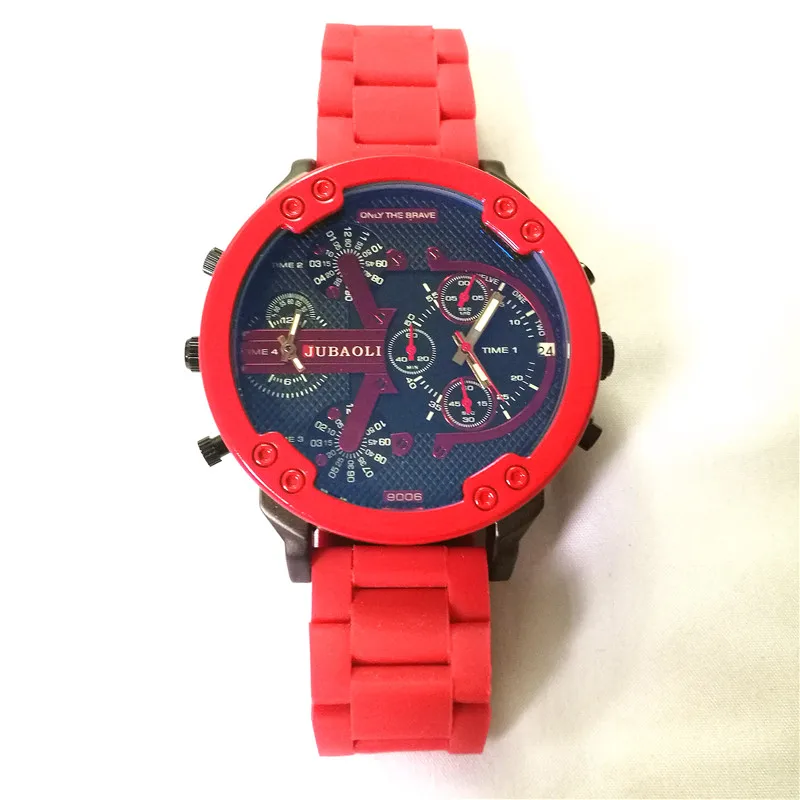 Бренд двойной дисплей времени деловые часы для мужчин красная стальная полоса
