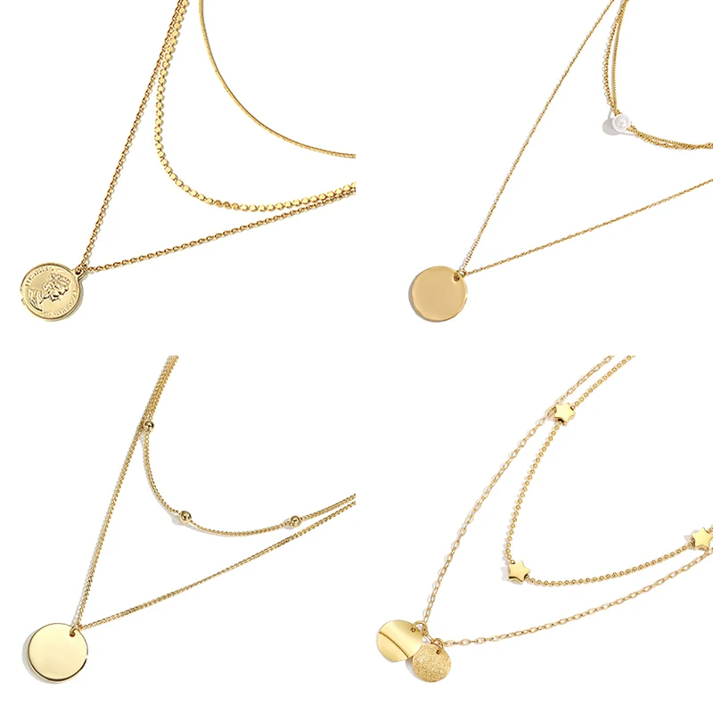 Многослойное ожерелье длинное с подвеской женское из нержавеющей стали цепочка