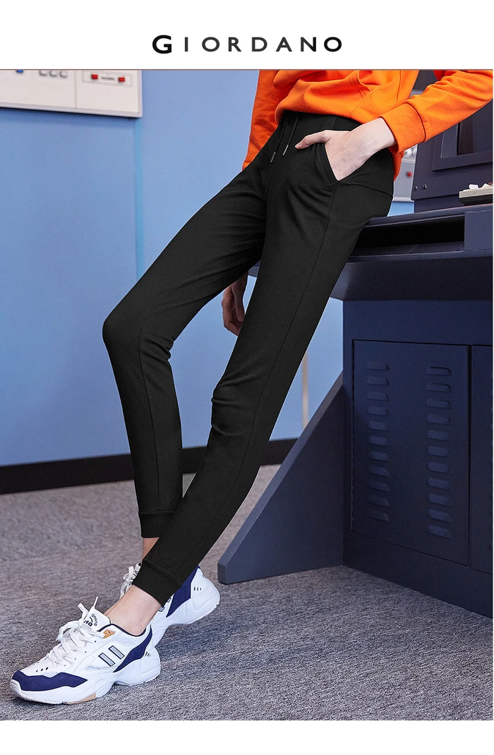 Giordano спортивные женские брюки с эластичной талией на шнурке, из натурального хлопка