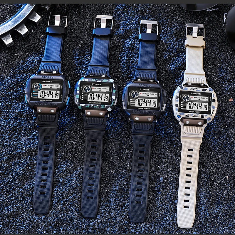 Часы мужские цифровые камуфляжные зеленые водостойкие квадратные | Наручные