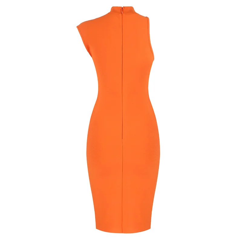 

High Quality Orange White Sleeveless Rayon Bandage Dress Club Party Dress