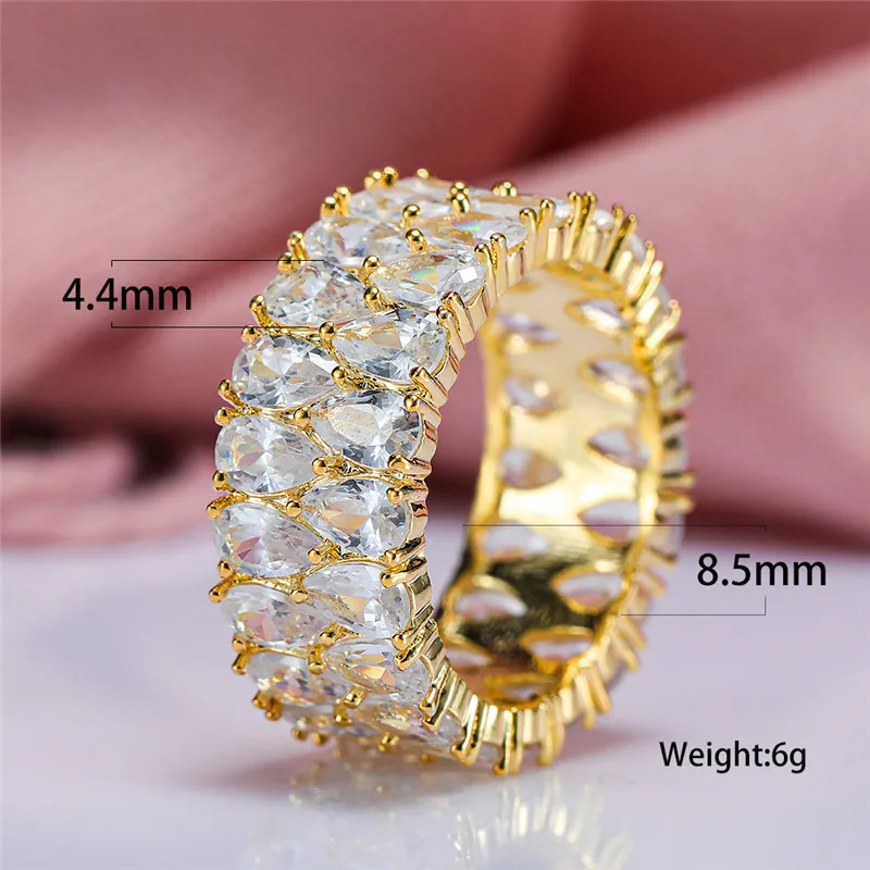 

Trendy Female White Crystal Stone Jewelry Charm Gold Color Wedding Big Rings For Women Vintage Bridal Geometry Engagement Ring