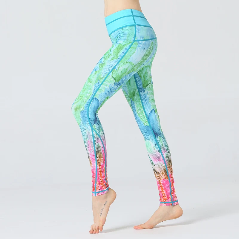 digital printing Mint Green Art Leggings high waist band Elastic yoga pants Fitness Slim Sporty Gym for Women Trousers | Спорт и