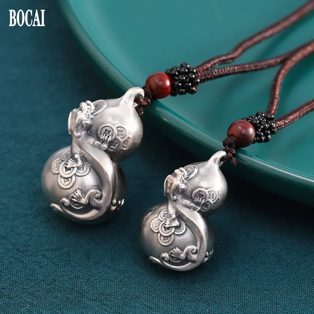 

BOCAI New solid S999 pure silver jewelry retro and old men's and women's pendants, large and small gourd pendants