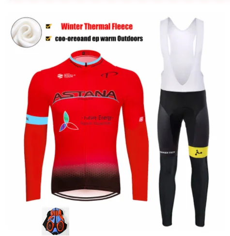 Астана Pro Team, Мужская зимняя теплая флисовая велосипедная футболка, комплект теплой одежды, ropa ciclismo MTB, велосипедная Спортивная одежда для велоспорта - Цвет: Winter Jersey Suit