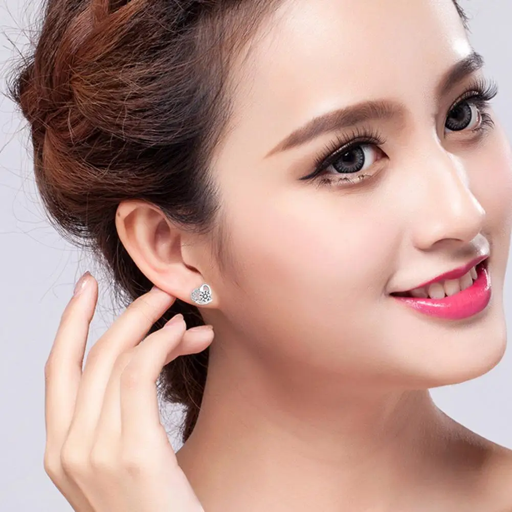 

Fashion Women Cubic Zirconia Inlaid Love Heart Ear Stud Earrings Jewelry Gift
