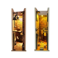 wooden bookend decoration medieval village bookshelf insert wooden bookcase book nook insert decor with led light