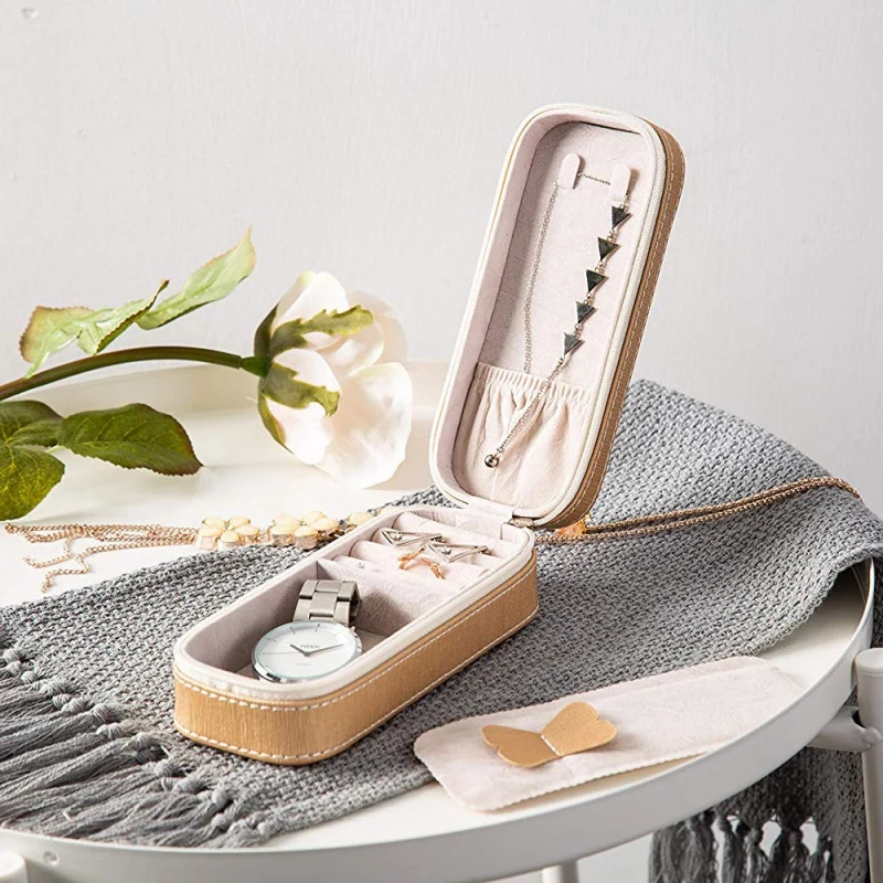

Hot Jewelry Organizer Display Travel Jewelry Case Boxes Portable Jewelry Box Zipper Leather Storage Organizer