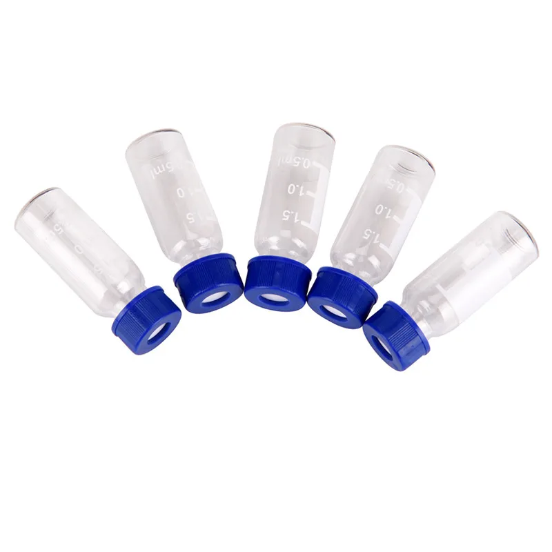 

5Pc 2ml Transparent Lid Graduated Round Glass Reagent Bottle Blue Screw Cap Screw On Cover Graduation Sample Vials