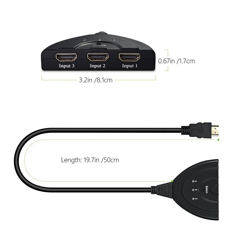 Мини-разветвитель с 3 портами HDMI-совместимый кабель адаптера 1.4b 4K * 2K 1080P