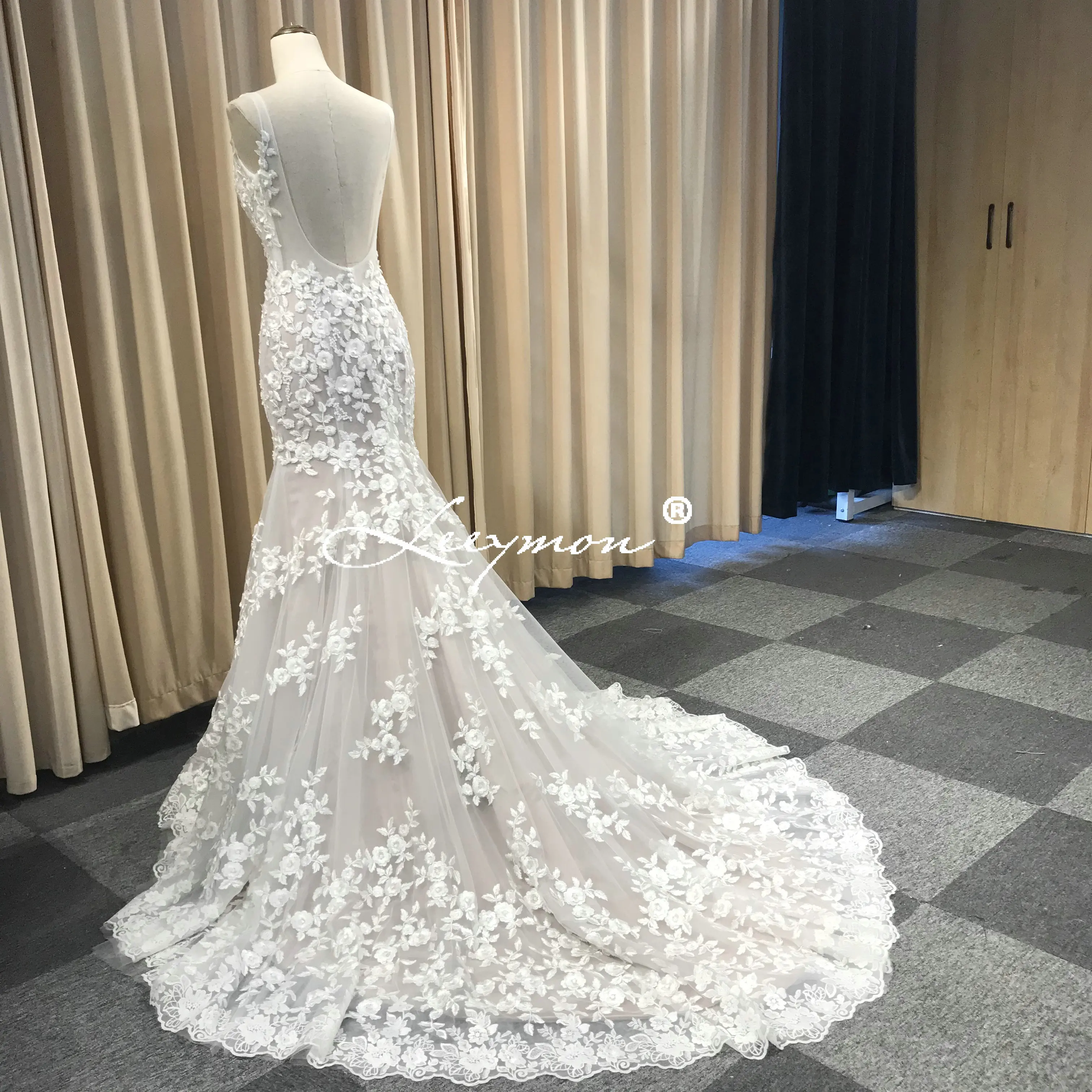 Leeymon свадебное платье с кружевной аппликацией в стиле русалки цвета слоновой