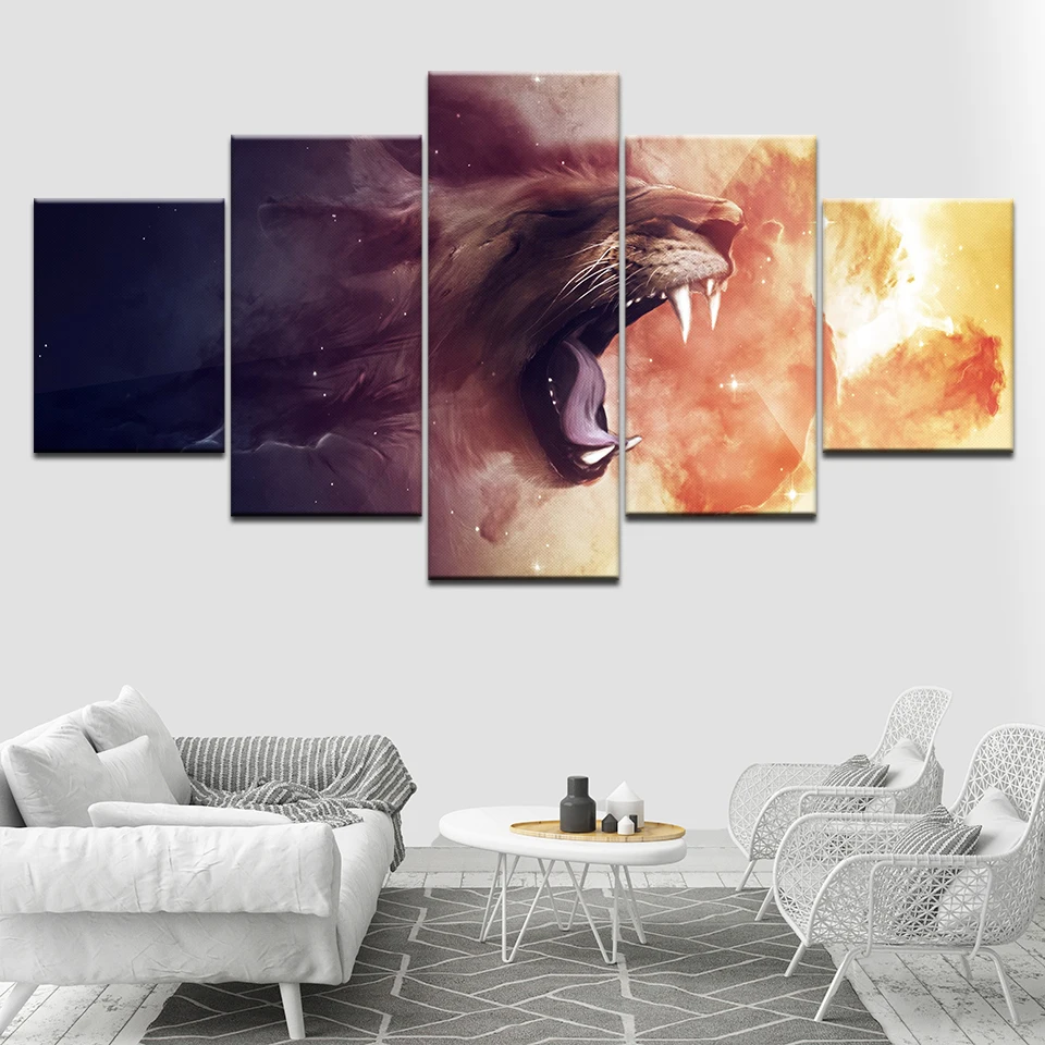 Angry Wolf 5 Piece HD Wallpapers Art Canvas Print Modern Poster Modular Painting for Living Room Home Decor | Дом и сад