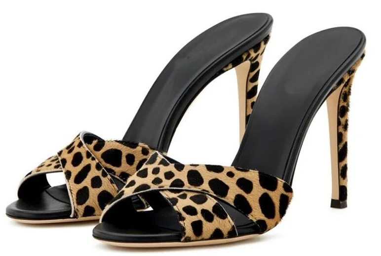 Недорогие летние женские леопардовые меховые сандалии с открытым носком на