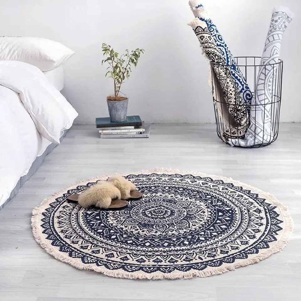 

29 Morocco Round Carpet Bedroom Boho Style Tassel Cotton Rug Hand Woven National Classic Tapestry Sofa Cushion Tatami Floor Mats