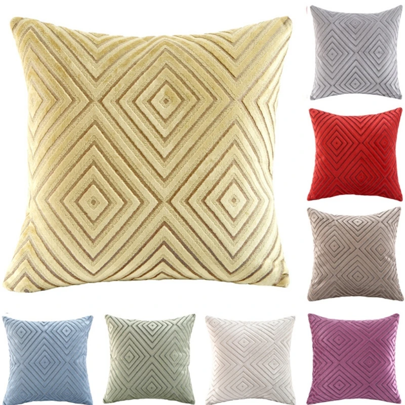 

Nordic Luxury Knit Velvet Pillow Case Geometric Diamond Striped Cushion Cover W3JC