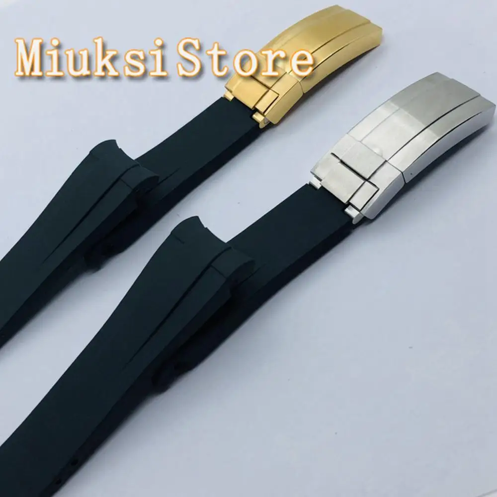 Ремешок резиновый с матовой пряжкой из нержавеющей стали черный изгиб верха 20 мм