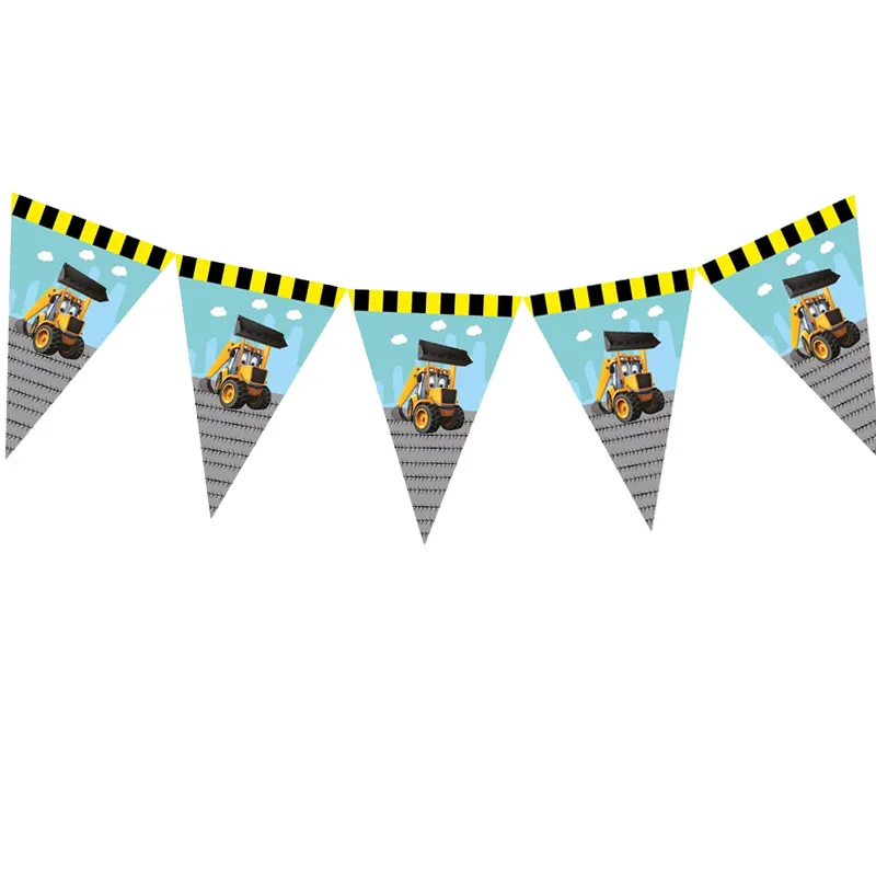 Pennant 2 Строительные грузовики на день рождения одноразовые столовые приборы набор тарелок соломенные буквы Трактор Автомобиль Баннер Дети Мальчики вечерние принадлежности - Цвет: Pennant 2