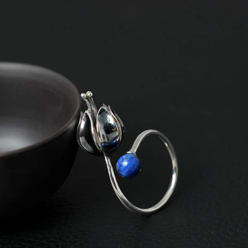 Женское Винтажное кольцо из стерлингового серебра 925 пробы с цветами и Лазуритом