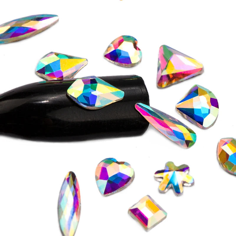 30pcs Golden Back AB Color Flatbacks No-Hotfix Rhinestones CRYSTAL Nail Art Crystal Flat Back Rhinestones For Nails