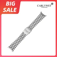 carlywet 20 22mm silver brush hollow curved end solid links replacement watch band bracelet preseident style for seiko