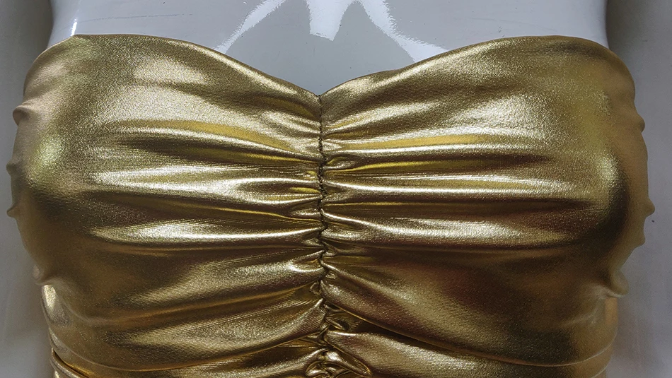 Новинка осени, женское модное сексуальное Золотое Плиссированное Обтягивающее Платье-миди без бретелек, Клубное вечернее платье vestidos