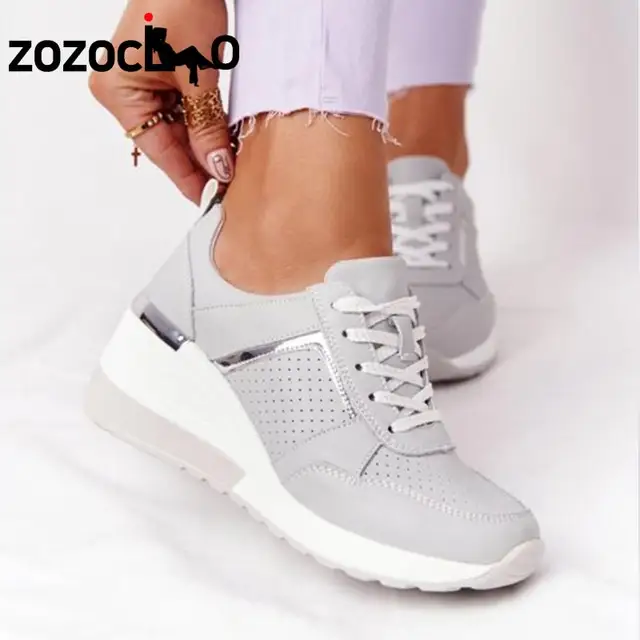 2022 Women Wedges Sneakers Lace-Up Breathable Sports Shoes Casual Platform Female Footwear Ladies Vulcanized Shoes Zapatillas 4