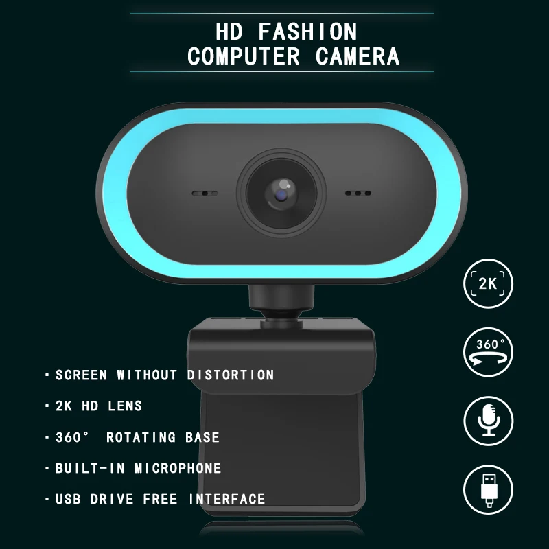 

New 2K Full HD Webcam 1080P Webcam Auto Focus Drive-free USB Webcam With Microphone for PC Computer Mac Laptop Desktop Webcam