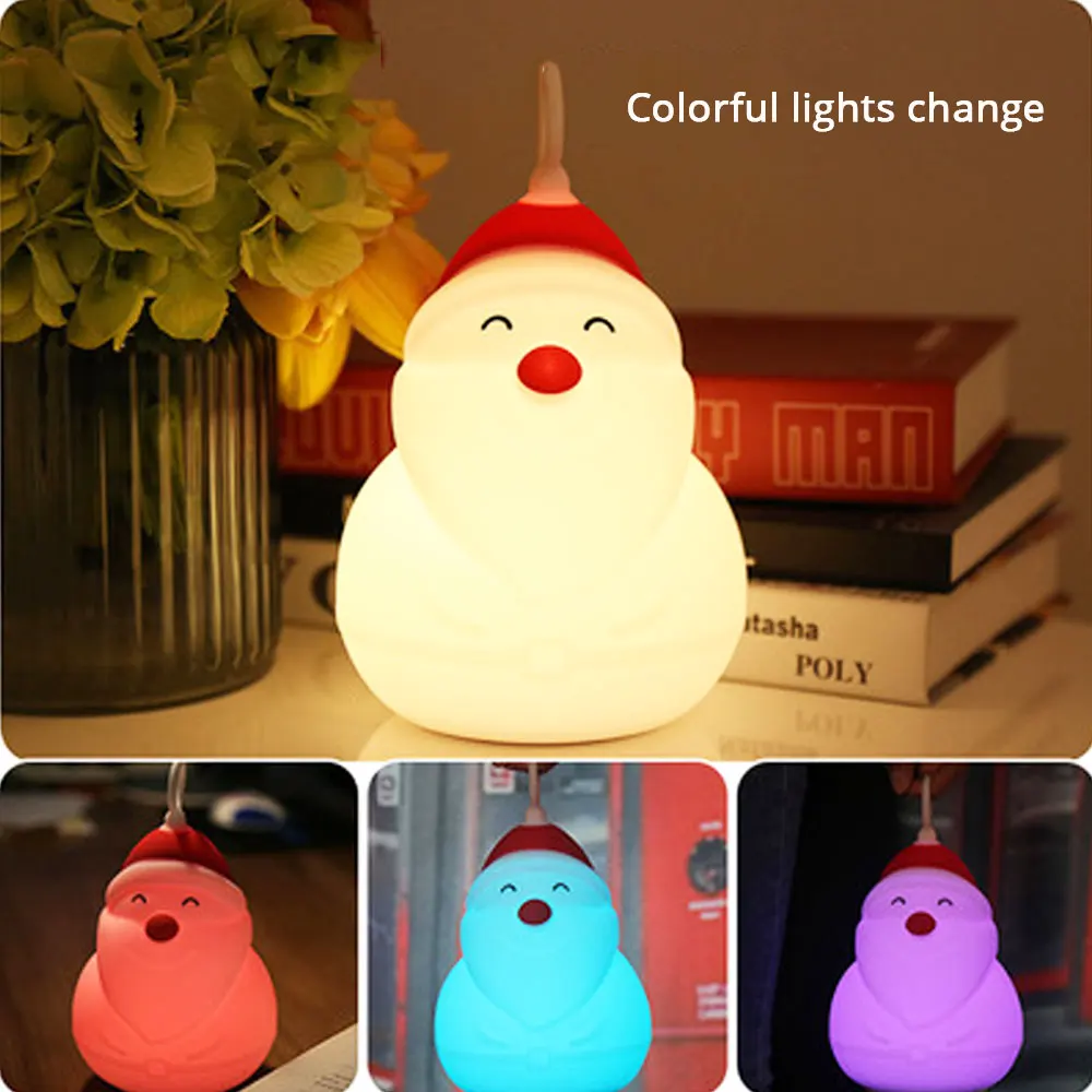 

Christmas New year's gift colorful Santa silicone Nightlight Bedroom Table Lamp charging clapping decorative lamp