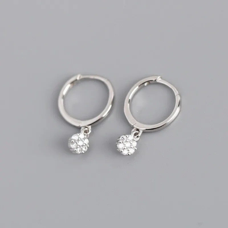 

A00434 Jazaz Charm Real 925 Sterling Silver Round Flower Pave Small CZ Stud Earrings for Women Birthday Party Jewelry Accessorie