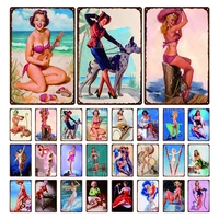 retro tin painting female bar club hotel road sign party billiards bikini surfing beach photo dance hall metal home decoration